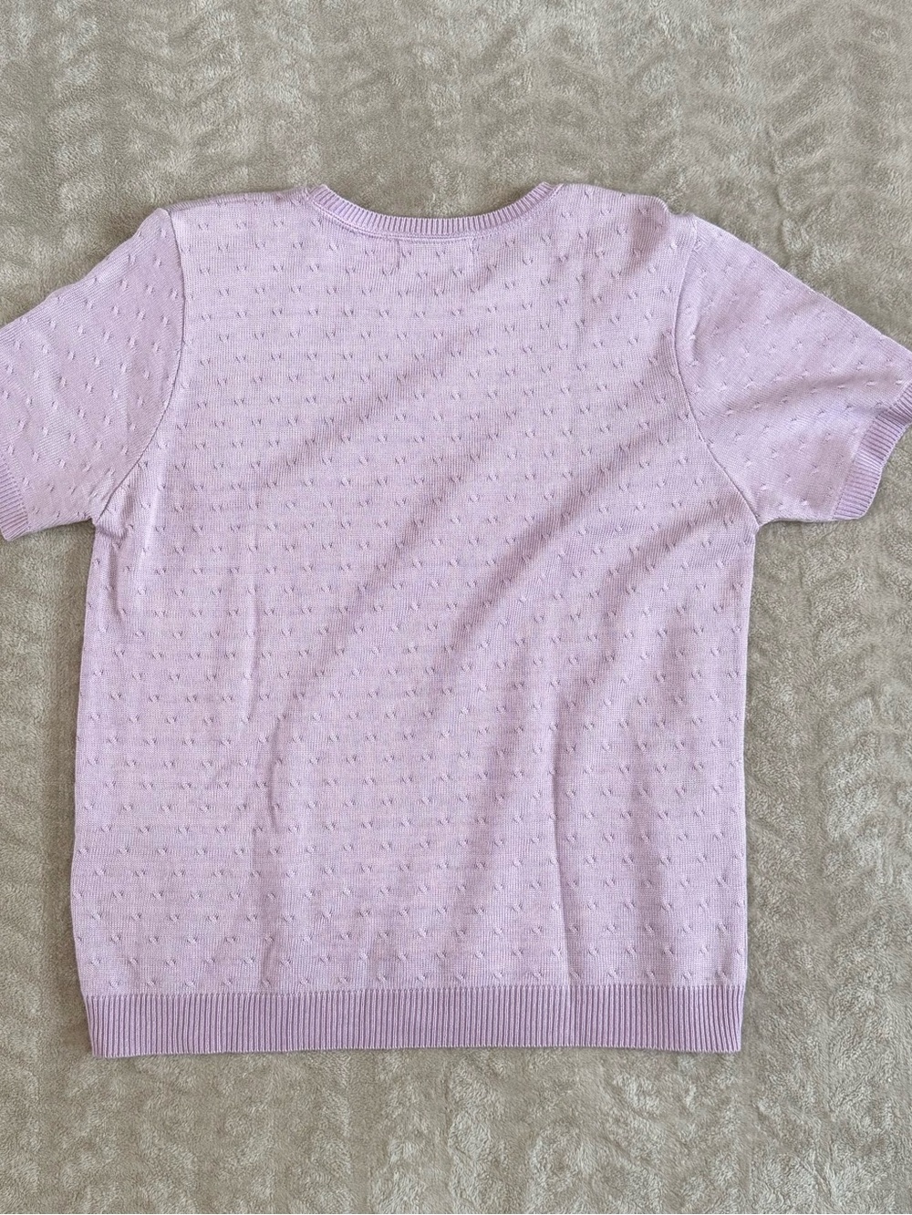 ALFRED DUNNER Pointelle Textured Short Sleeve Sweater | Lilac Lavender‎ |  Large - Picture 7 of 7